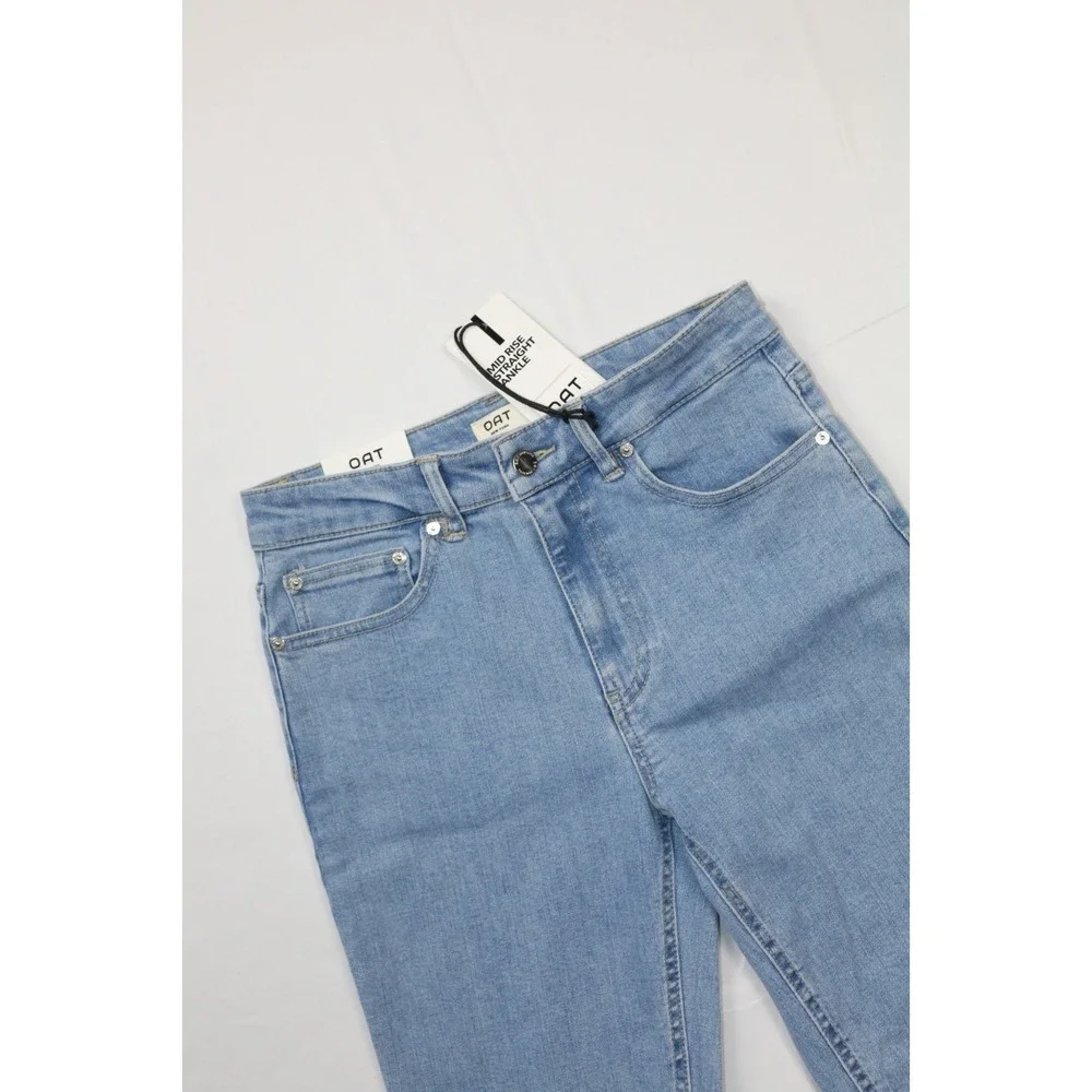 OAT New York Mid Rise Straight Ankle Jeans Women 6/28 NWT Light Wash Raw Hem